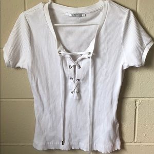 Short Sleeve Guess White Tie Front Top